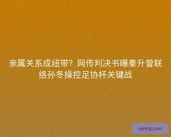 亲属关系成纽带？网传判决书曝秦升曾联络孙冬操控足协杯关键战
